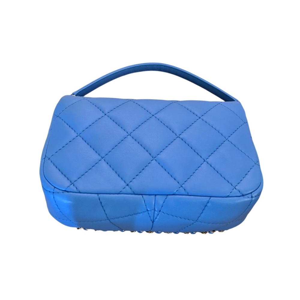 CHANEL Blue Quilted Shoulder Bag with Brushed Gold Hardware - Picture 8 of 15